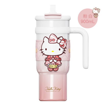 Vaso térmico aislado de acero inoxidable Sanrio de 900 ml – Vaso de dibujos animados Kuromi, Hello Kitty, Cinnamoroll con pajita, asa y correa