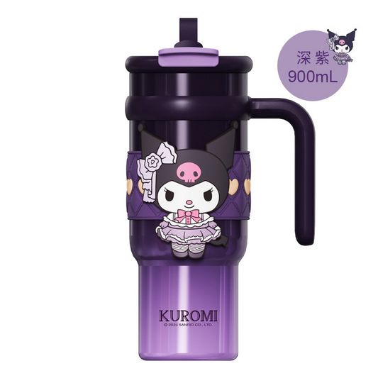 Vaso térmico aislado de acero inoxidable Sanrio de 900 ml – Vaso de dibujos animados Kuromi, Hello Kitty, Cinnamoroll con pajita, asa y correa