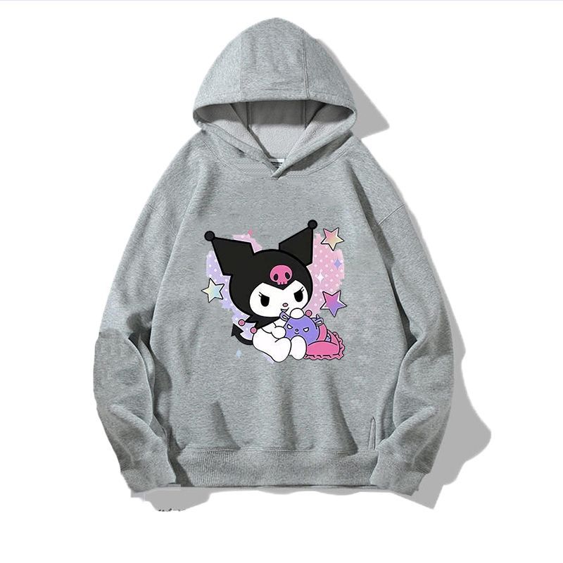 Sanrio Kuromi Girls Lightweight Hooded Sweatshirt Jacket - Kawaii Cartoon Long Sleeve Pullover for Kids (Spring Autumn)