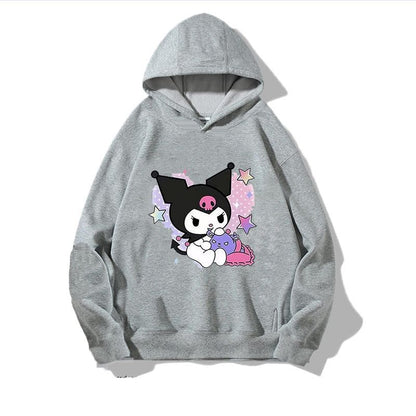 Sanrio Kuromi Girls Lightweight Hooded Sweatshirt Jacket - Kawaii Cartoon Long Sleeve Pullover for Kids (Spring Autumn)