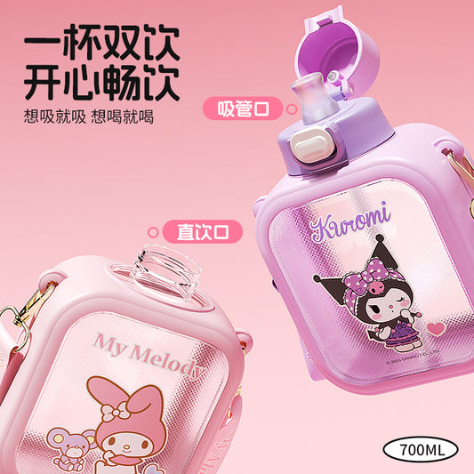 Sanrio Sugar Cube Plastic Cup Girls Cartoon Cute Portable Silicone Straw Large Capacity Kids Water Cup Students