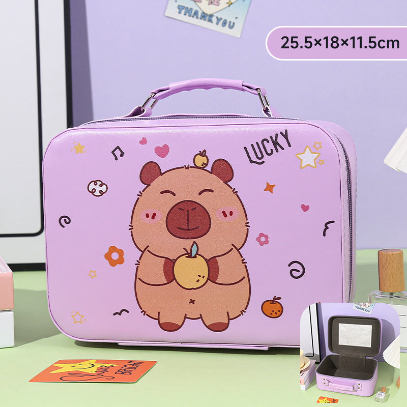 Cartoon Kids Cute Cosmetic Bag Sanrio Travel Portable Large Capacity Mirror Cosmetic Case Cosmetic Storage Box