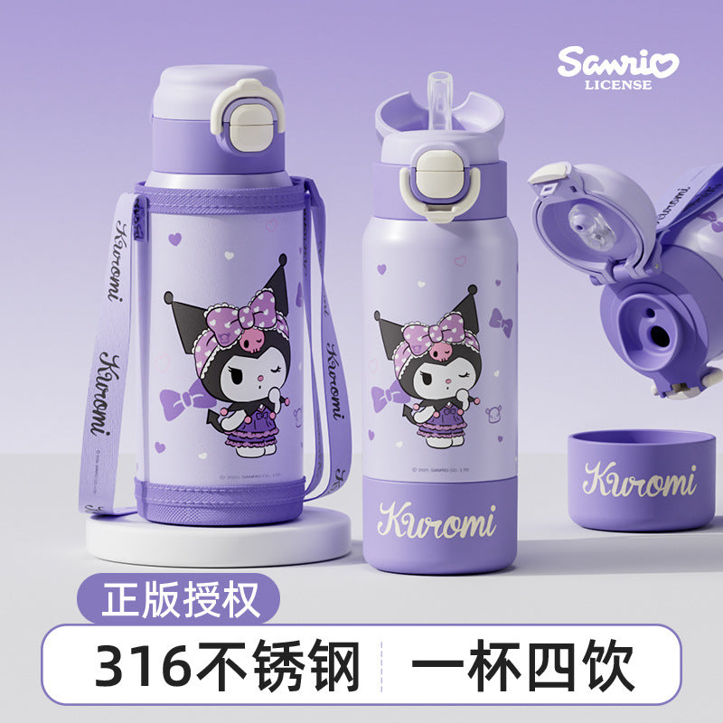 Sanrio Kuromi Family Series Thermos Cup – Four-Drink Lock Design with Adjustable Rope, Portable