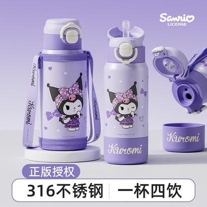 Sanrio Kuromi Family Series Thermos Cup – Four-Drink Lock Design with Adjustable Rope, Portable