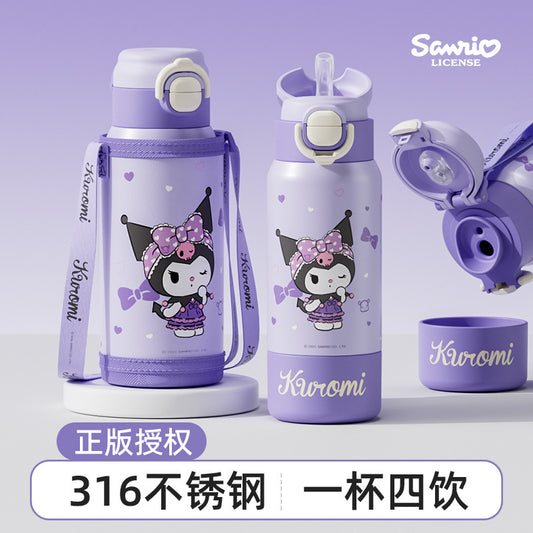 Sanrio Kuromi Family Series Thermos Cup – Four-Drink Lock Design with Adjustable Rope, Portable