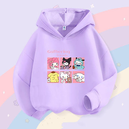 Sanrio Kuromi Girls Lightweight Hooded Sweatshirt Jacket - Kawaii Cartoon Long Sleeve Pullover for Kids (Spring Autumn)