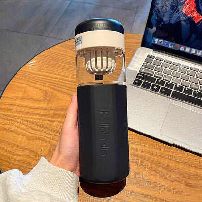 Minimalist Tea Glass with Infuser – Large Capacity Portable Office & Car Cup, Direct Drink