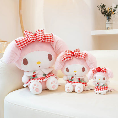 Sanrio Genuine Hello Kitty & My Melody Strawberry Plush Doll – Cute Sitting Toy Pendant Gift