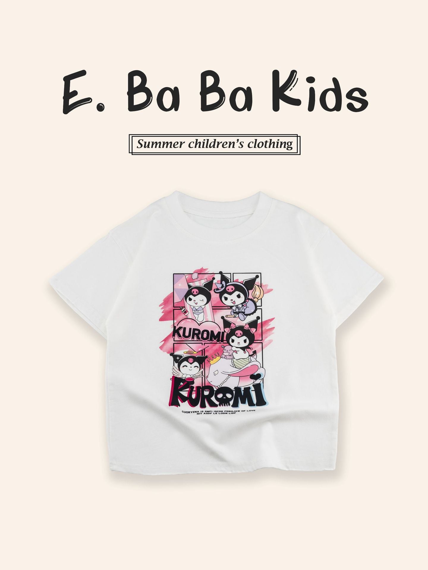 Sanrio Kuromi Girls Cartoon Print Cotton T-Shirt – Short Sleeve Top for Kids