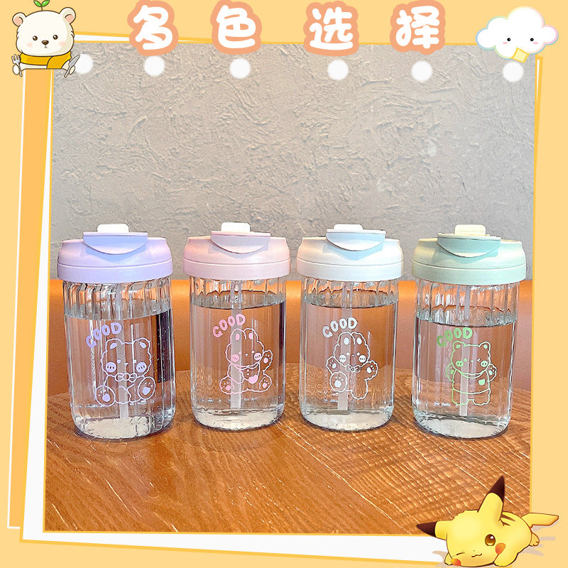 Cartoon student water cup girl summer Internet celebrity straw glass convenient office double drinking cup straw cup