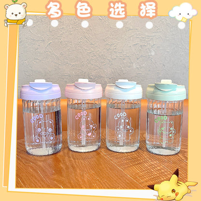 Cartoon student water cup girl summer Internet celebrity straw glass convenient office double drinking cup straw cup