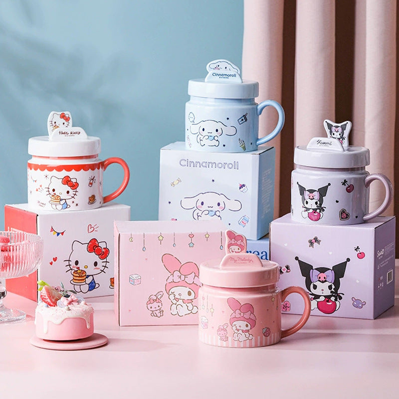 Sanrio Hello Kitty Phone Holder Cup – Cute Cartoon Kuromi Ceramic Mug with Lid & Handle