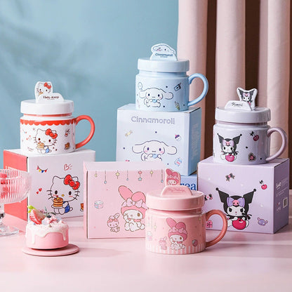 Sanrio Hello Kitty Phone Holder Cup – Cute Cartoon Kuromi Ceramic Mug with Lid & Handle