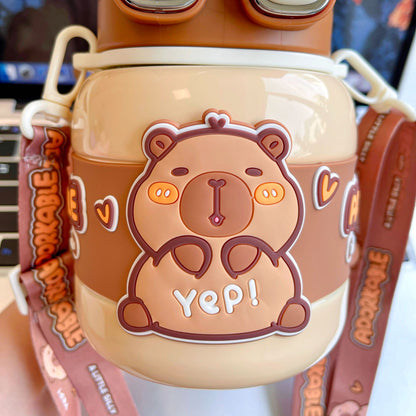 High-value children's insulated water cup, cute large-capacity student sports water bottle, convenient to carry around, double drinking cup