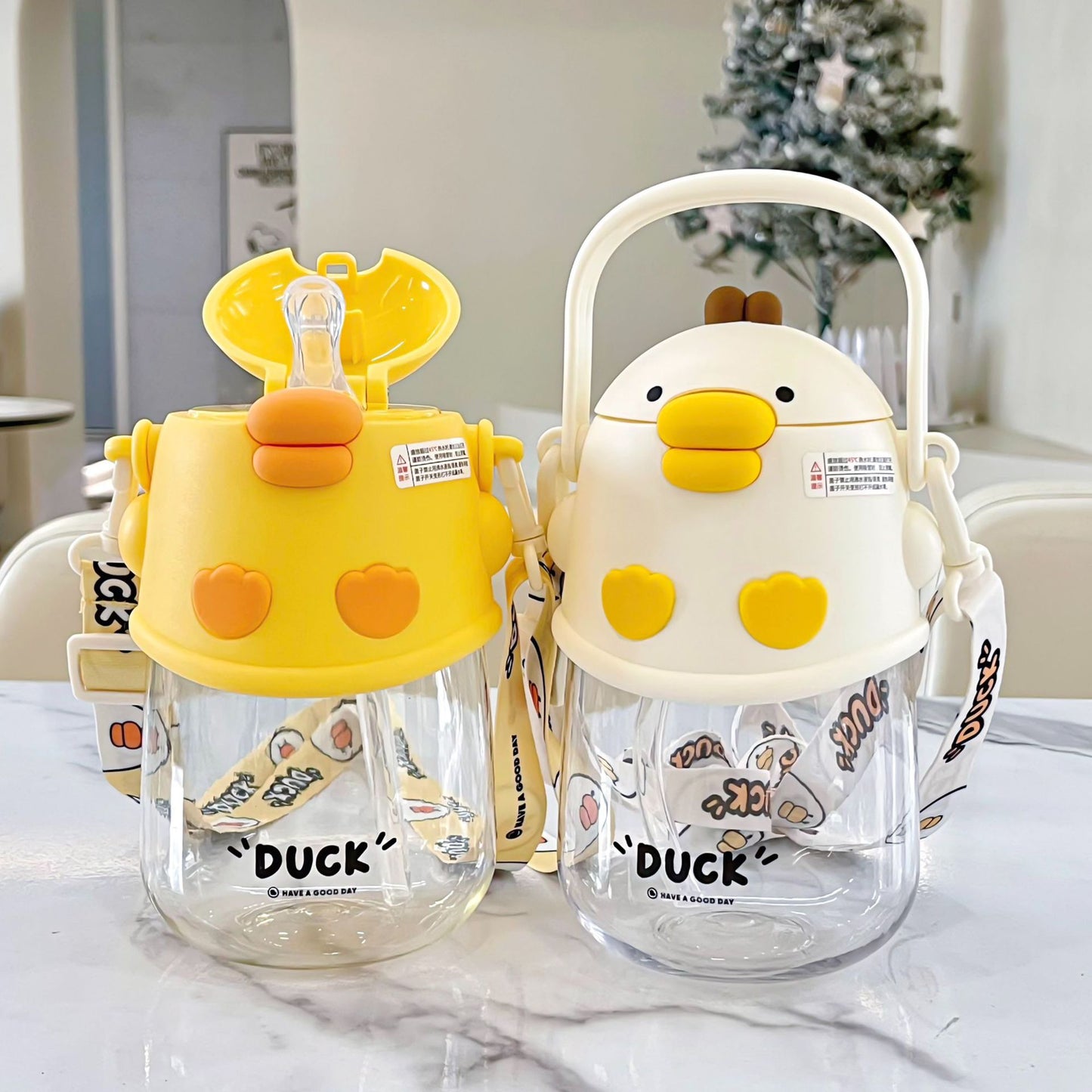 Cute Dudu Duck Plastic Cup – Silicone Spout Large Capacity Kids Water Cup with Handle