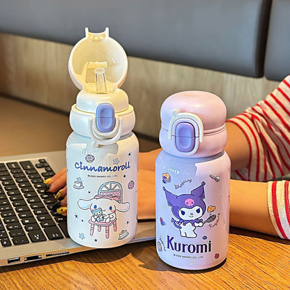Sanrio Family Cartoon Thermos Cup – Double-Drink Lock Design with Reinforced Carry Ring
