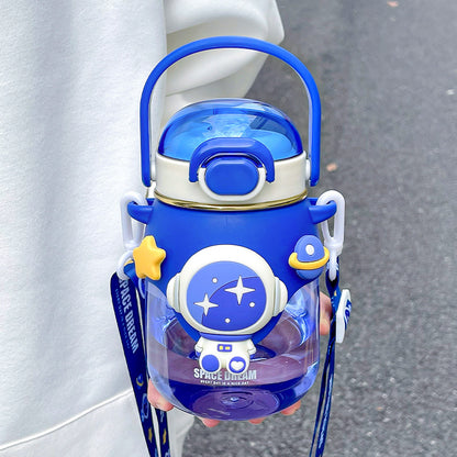 Simple astronaut straw cup girl high-value plastic cup for going out portable drinking cup Cute student pop lid cup