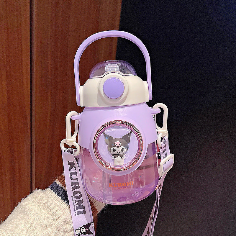 Space Capsule Girls Plastic Cup – Large Capacity Cartoon Straw Cup with Crossbody Strap