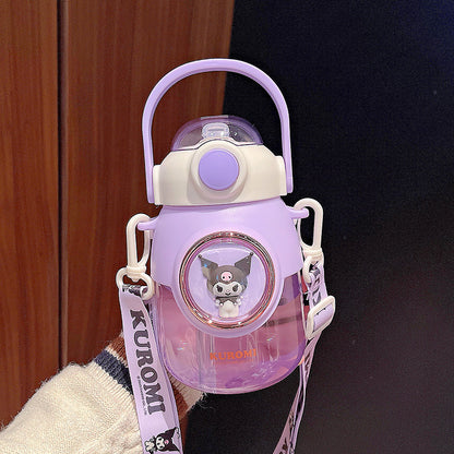 Space Capsule Girls Plastic Cup – Large Capacity Cartoon Straw Cup with Crossbody Strap