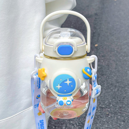 Simple astronaut straw cup girl high-value plastic cup for going out portable drinking cup Cute student pop lid cup