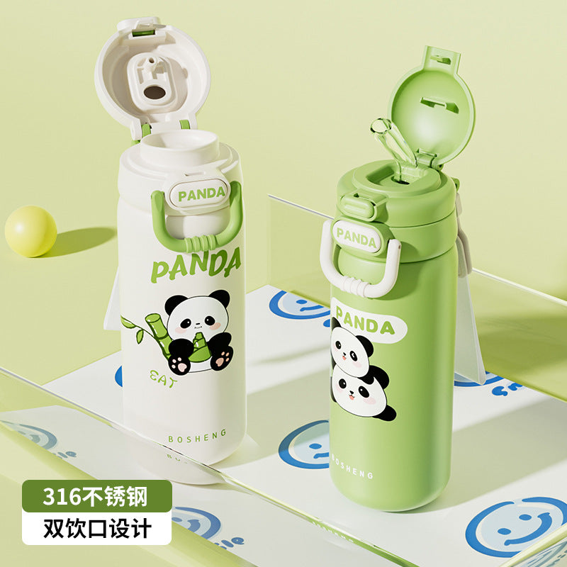 2025 New Panda Children's Thermos Mug 316 Stainless Steel Girls' High-Value Water Cup Double Drinking Cup Students