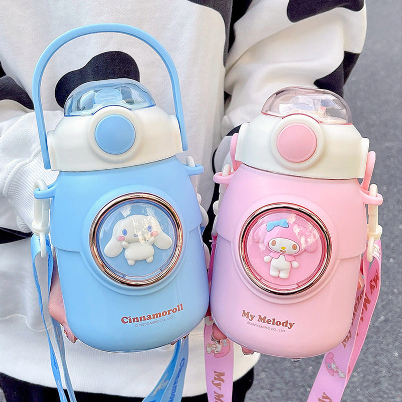 Sanrio genuine authorized thermos cup cute diagonal straw cup summer portable pot belly cup student gift box