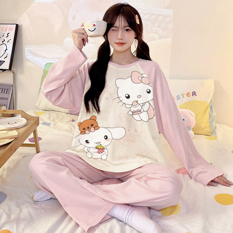 Kuromi Inspired Pure Cotton Long Sleeve Lounge Set for Men and Women Cartoon Spring Autumn Basewear