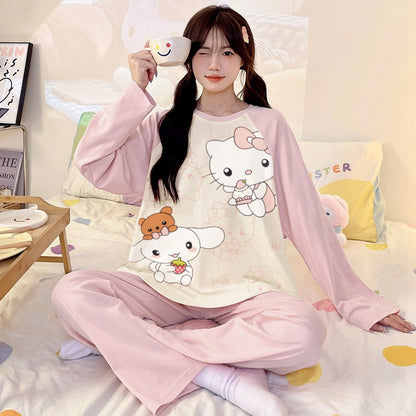 Kuromi Inspired Pure Cotton Long Sleeve Lounge Set for Men and Women Cartoon Spring Autumn Basewear
