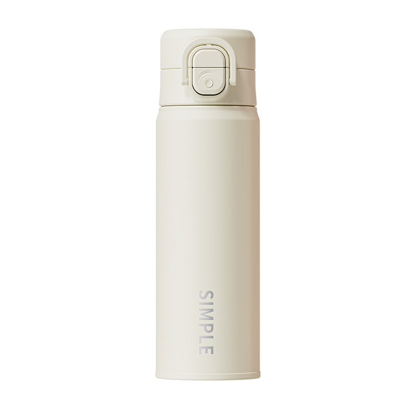 Fashionable Silk-Screen Thermos Cup – Double-Drink Lock Design with Silicone Spout