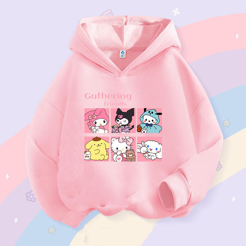 Sanrio Kuromi Girls Lightweight Hooded Sweatshirt Jacket - Kawaii Cartoon Long Sleeve Pullover for Kids (Spring Autumn)