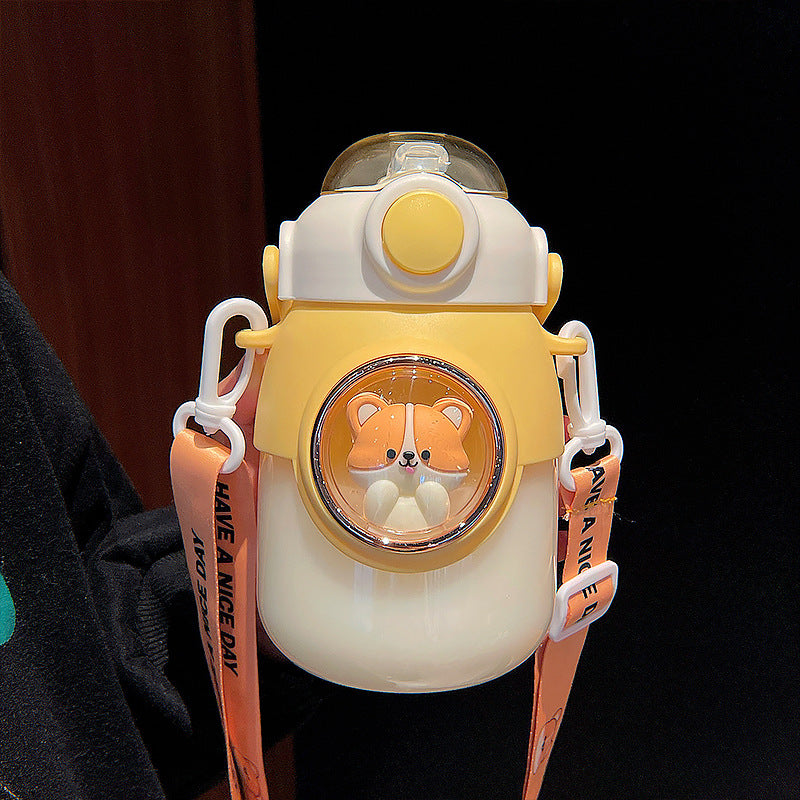 Space Capsule Straw Cup – Large Capacity Kids & Couple Water Bottle with Universal Strap