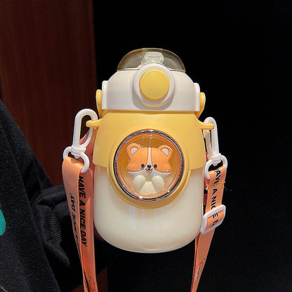 Space Capsule Straw Cup – Large Capacity Kids & Couple Water Bottle with Universal Strap