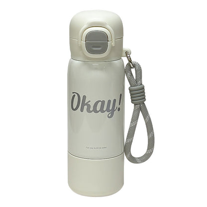 Minimalist Silk-Screen Thermos Cup – Double-Drink Insulated Mug with Rope & Lock Design
