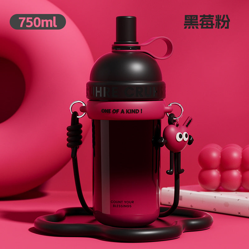 Large capacity thermos mug straw outdoor portable sports thermos mug gradient simple drinking cup cloud drinking kettle