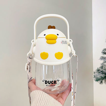 Cute Dudu Duck Plastic Cup – Silicone Spout Large Capacity Kids Water Cup with Handle
