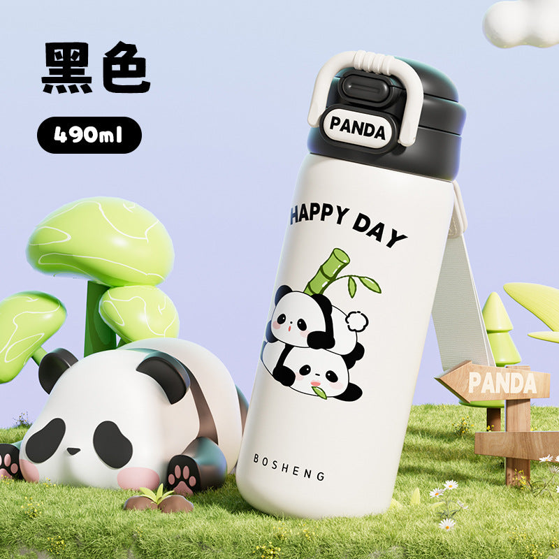 2025 New Panda Children's Thermos Mug 316 Stainless Steel Girls' High-Value Water Cup Double Drinking Cup Students