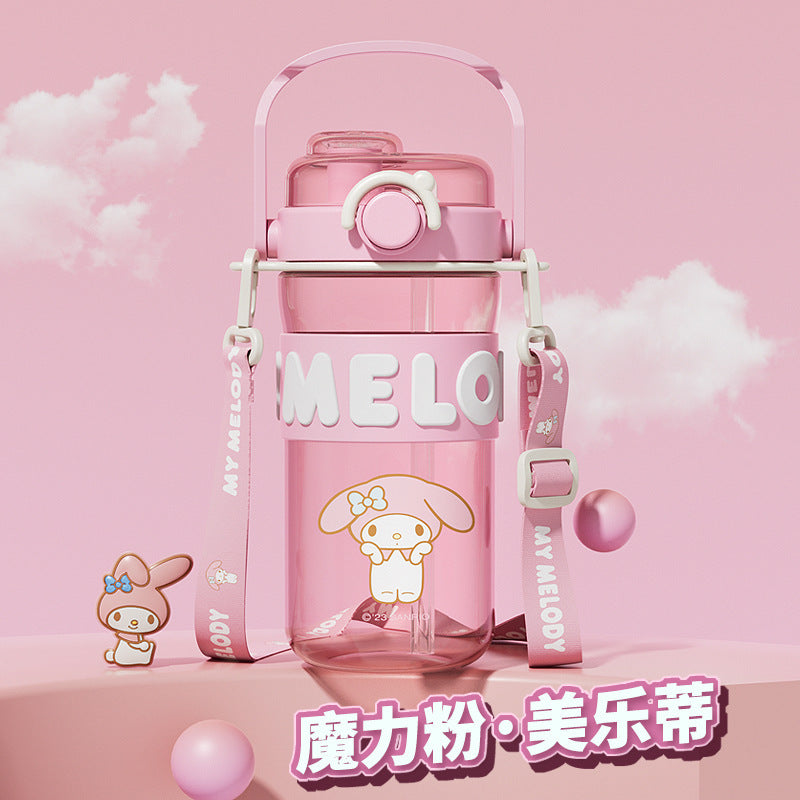 Sanrio Girls Tritan Straw Cup – Large Capacity Cute Cartoon Kids Handy Water Cup