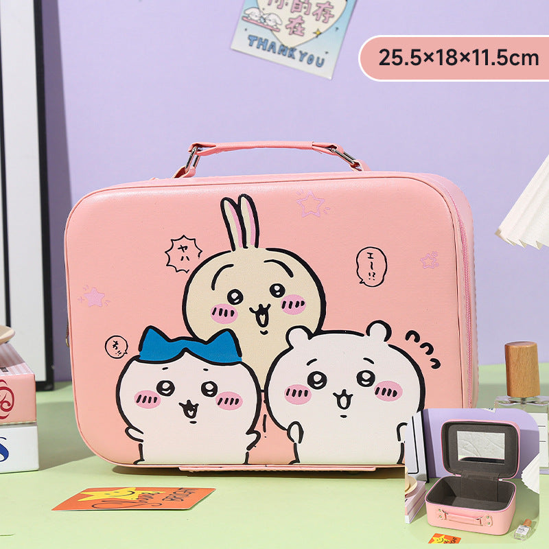Cartoon Kids Cute Cosmetic Bag Sanrio Travel Portable Large Capacity Mirror Cosmetic Case Cosmetic Storage Box