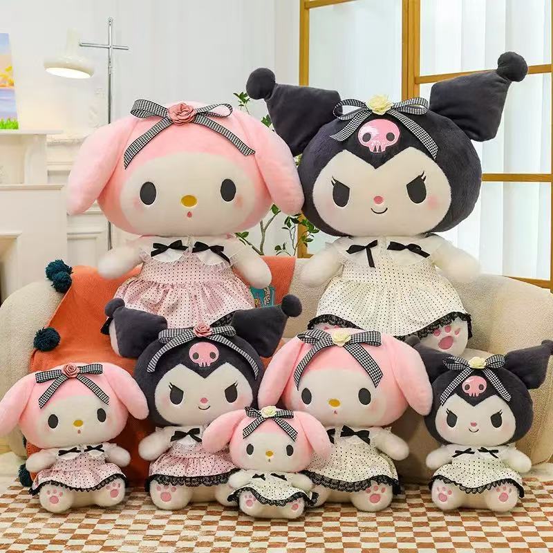 Sanrio Kuromi & My Melody Camellia Plush Pillow – Cute Japanese Kawaii Doll Gift