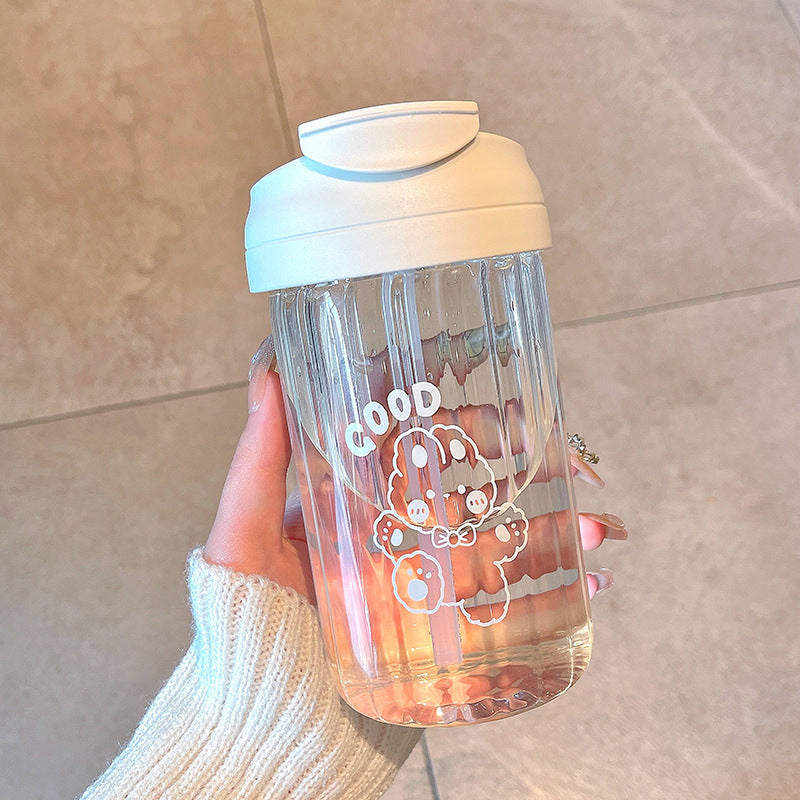 Cartoon student water cup girl summer Internet celebrity straw glass convenient office double drinking cup straw cup