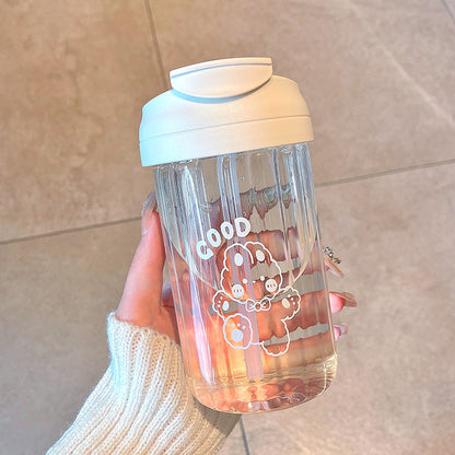 Cartoon student water cup girl summer Internet celebrity straw glass convenient office double drinking cup straw cup