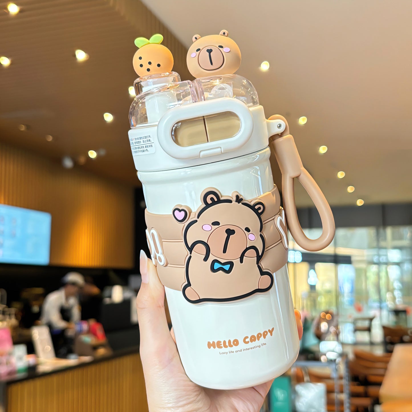 Capybara Cartoon Thermos Cup 316 Stainless Steel – Double-Drink Kids Insulated Cup with Lock Buckle
