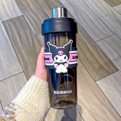 Sanrio Cartoon Plastic Water Cup with Straw – Trendy Fruit Tea Design, Large Capacity Sports Cup
