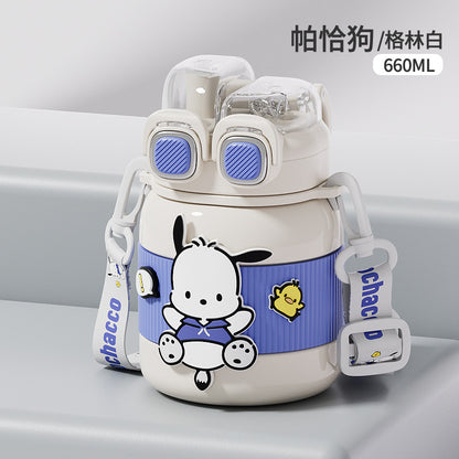 Sanrio Licensed Cartoon Thermos Cup – Portable Double-Drink Sports Kettle for Students