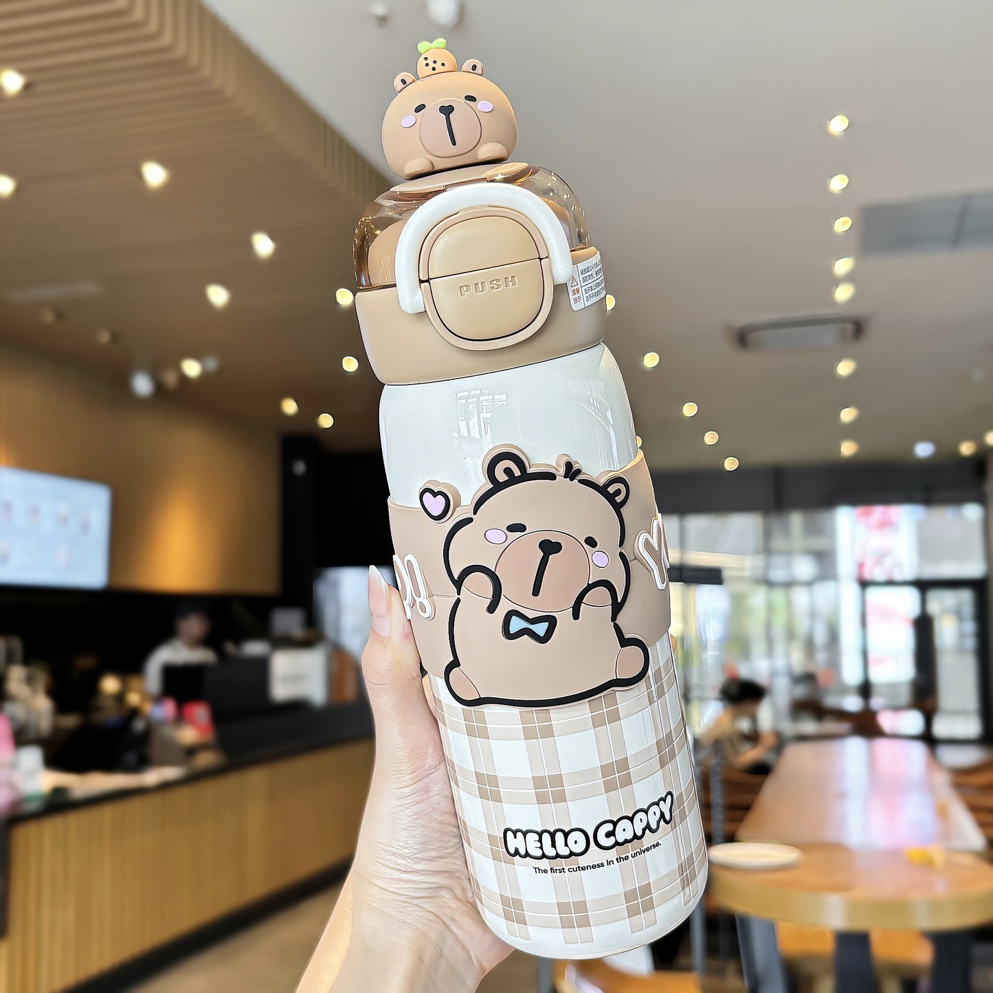 Capybara Cartoon Thermos Cup 316 Stainless Steel – Double-Drink Kids Insulated Cup with Lock Buckle