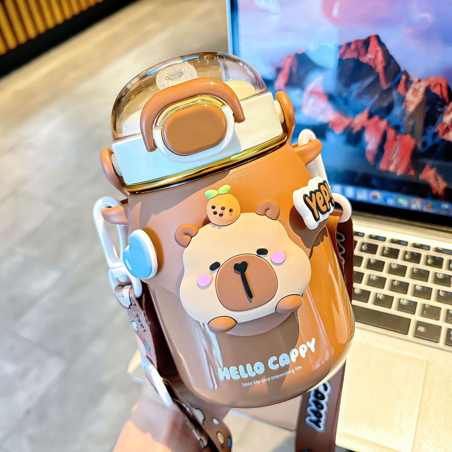 Capybara Cartoon Thermos Cup 316 Stainless Steel – Double-Drink Kids Insulated Cup with Lock Buckle