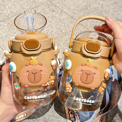 Kapibala water cups, large-capacity, high-value, big-bellied cups, straw cups, cute and convenient plastic cups for girls