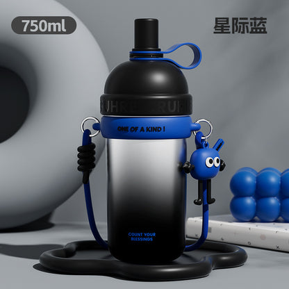 Large capacity thermos mug straw outdoor portable sports thermos mug gradient simple drinking cup cloud drinking kettle