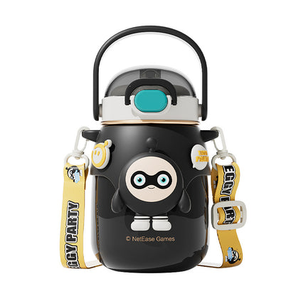 Egg Boy Party Insulated Thermos Mug – Large Capacity Kids Cartoon Straw Water Cup