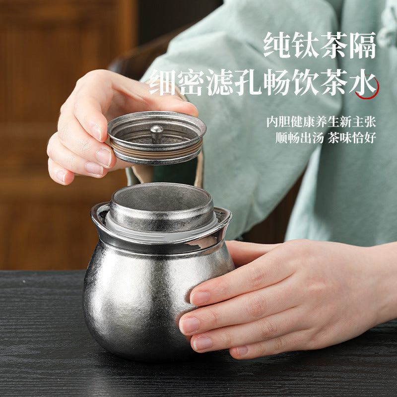 Pure titanium gourd teapot set tea water separation tea making portable tea set outdoor men's and women's high-end light luxury gift box
